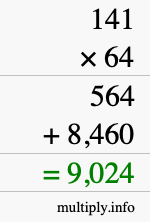 How to calculate 141 times 64 using long multiplication How to calculate 141 times 64 using long multiplication