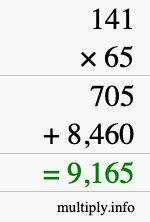 How to calculate 141 times 65 using long multiplication How to calculate 141 times 65 using long multiplication