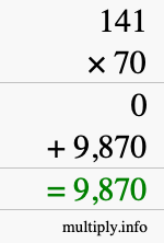 How to calculate 141 times 70 using long multiplication