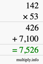 How to calculate 142 times 53 using long multiplication