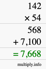 How to calculate 142 times 54 using long multiplication How to calculate 142 times 54 using long multiplication
