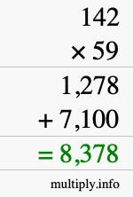 How to calculate 142 times 59 using long multiplication