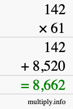 How to calculate 142 times 61 using long multiplication