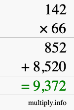How to calculate 142 times 66 using long multiplication