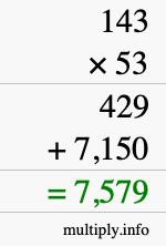 How to calculate 143 times 53 using long multiplication