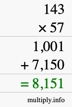 How to calculate 143 times 57 using long multiplication How to calculate 143 times 57 using long multiplication
