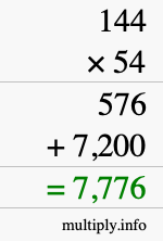 How to calculate 144 times 54 using long multiplication How to calculate 144 times 54 using long multiplication
