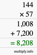 How to calculate 144 times 57 using long multiplication How to calculate 144 times 57 using long multiplication