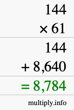 How to calculate 144 times 61 using long multiplication