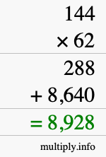 How to calculate 144 times 62 using long multiplication How to calculate 144 times 62 using long multiplication