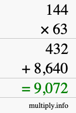 How to calculate 144 times 63 using long multiplication How to calculate 144 times 63 using long multiplication