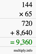 How to calculate 144 times 65 using long multiplication How to calculate 144 times 65 using long multiplication