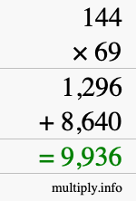 How to calculate 144 times 69 using long multiplication How to calculate 144 times 69 using long multiplication