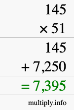 How to calculate 145 times 51 using long multiplication
