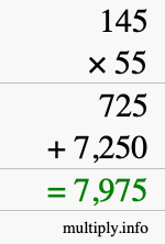 How to calculate 145 times 55 using long multiplication How to calculate 145 times 55 using long multiplication