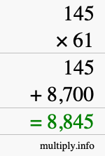 How to calculate 145 times 61 using long multiplication