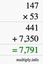 How to calculate 147 times 53 using long multiplication