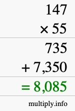 How to calculate 147 times 55 using long multiplication How to calculate 147 times 55 using long multiplication