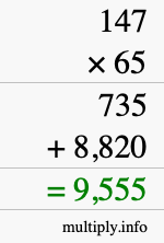 How to calculate 147 times 65 using long multiplication How to calculate 147 times 65 using long multiplication