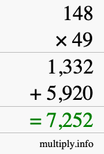 How to calculate 148 times 49 using long multiplication