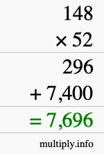 How to calculate 148 times 52 using long multiplication How to calculate 148 times 52 using long multiplication