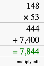 How to calculate 148 times 53 using long multiplication