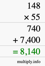 How to calculate 148 times 55 using long multiplication How to calculate 148 times 55 using long multiplication