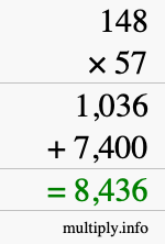 How to calculate 148 times 57 using long multiplication How to calculate 148 times 57 using long multiplication