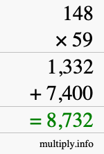How to calculate 148 times 59 using long multiplication