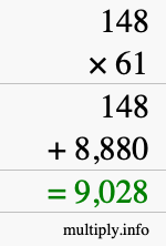 How to calculate 148 times 61 using long multiplication