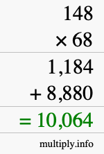 How to calculate 148 times 68 using long multiplication