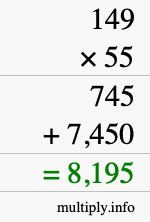 How to calculate 149 times 55 using long multiplication How to calculate 149 times 55 using long multiplication