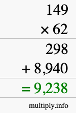 How to calculate 149 times 62 using long multiplication