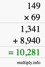 How to calculate 149 times 69 using long multiplication