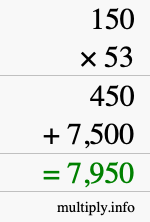 How to calculate 150 times 53 using long multiplication