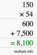 How to calculate 150 times 54 using long multiplication