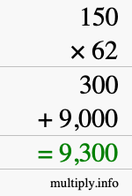 How to calculate 150 times 62 using long multiplication How to calculate 150 times 62 using long multiplication