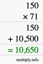 How to calculate 150 times 71 using long multiplication How to calculate 150 times 71 using long multiplication