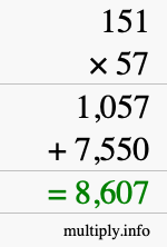 How to calculate 151 times 57 using long multiplication How to calculate 151 times 57 using long multiplication
