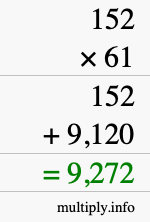 How to calculate 152 times 61 using long multiplication
