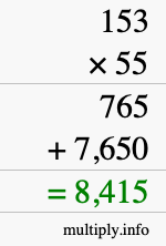 How to calculate 153 times 55 using long multiplication