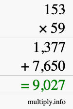 How to calculate 153 times 59 using long multiplication