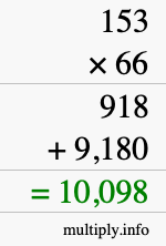 How to calculate 153 times 66 using long multiplication