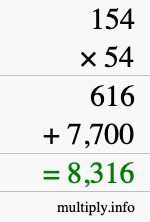 How to calculate 154 times 54 using long multiplication