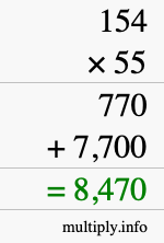 How to calculate 154 times 55 using long multiplication How to calculate 154 times 55 using long multiplication