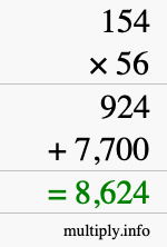 How to calculate 154 times 56 using long multiplication How to calculate 154 times 56 using long multiplication