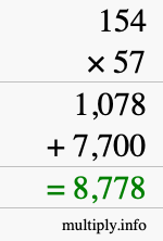 How to calculate 154 times 57 using long multiplication How to calculate 154 times 57 using long multiplication