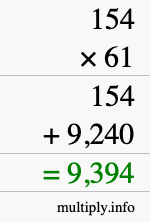 How to calculate 154 times 61 using long multiplication