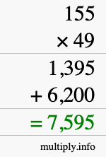How to calculate 155 times 49 using long multiplication How to calculate 155 times 49 using long multiplication