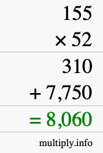 How to calculate 155 times 52 using long multiplication How to calculate 155 times 52 using long multiplication